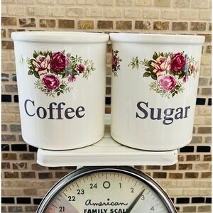 TG Green Pottery Cloverleaf Coffee & Sugar Storage Canister Jar Roses England‎